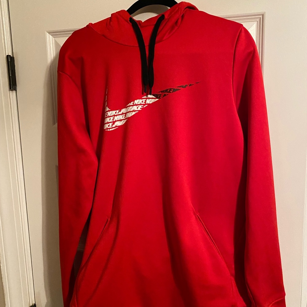 Red, black, and white Nike Dri-Fit Hoodie.